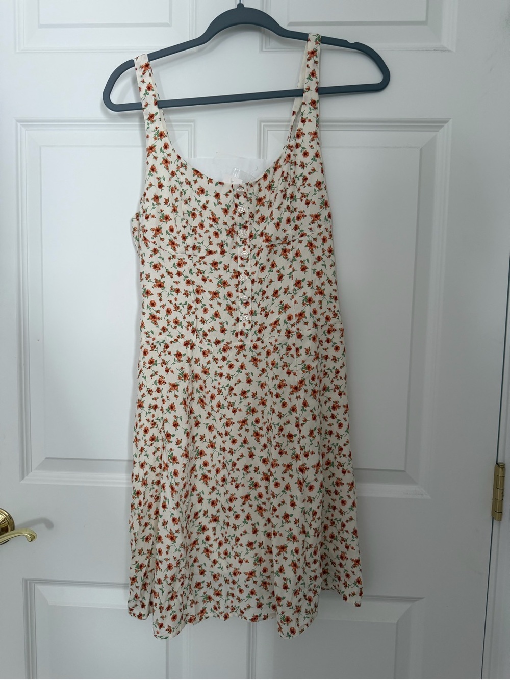 Workshop Republic Clothing Cream Mini Dress with Orange Floral Print